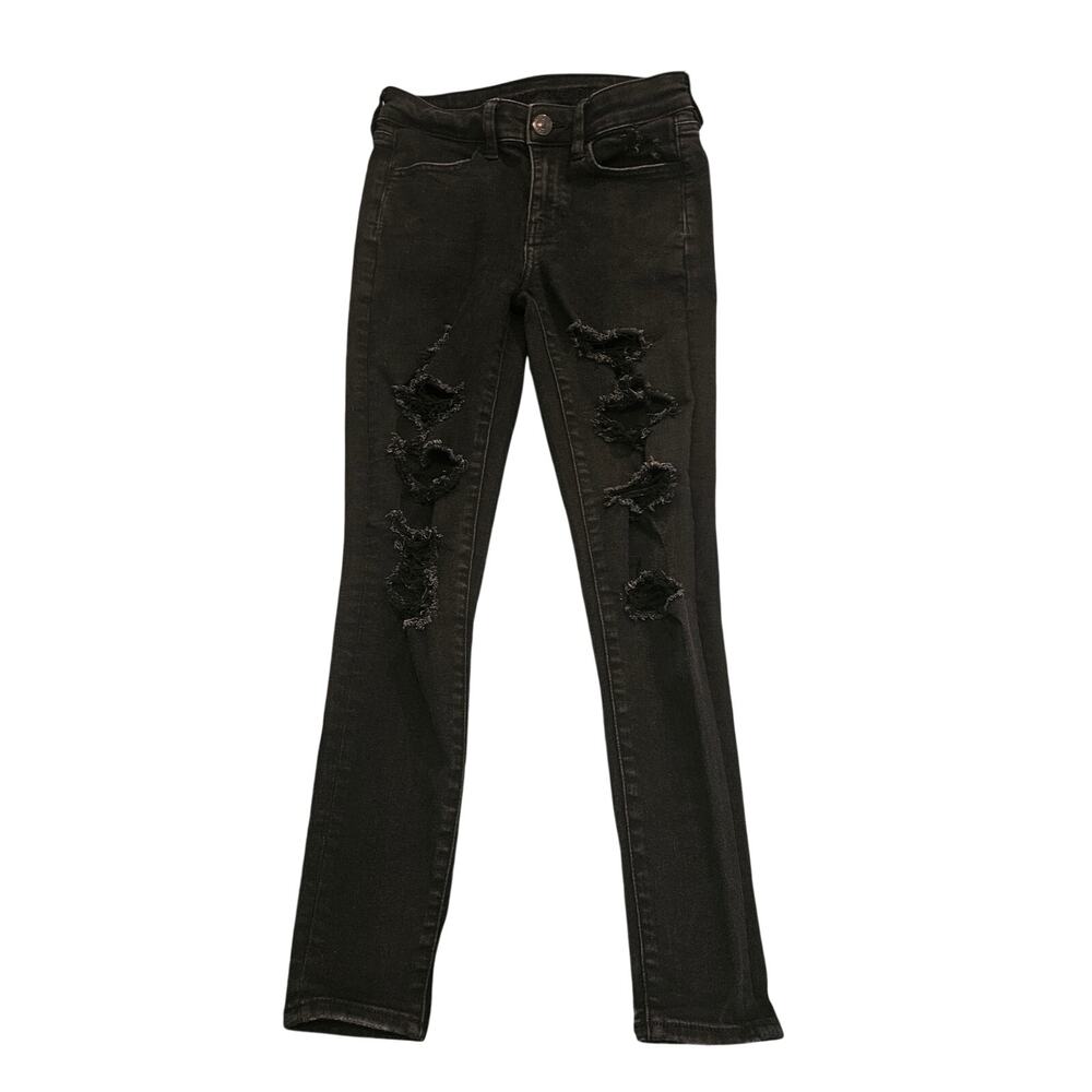 American Eagle Next Level Stretch Black Distressed Skinny Jeans Women’s 2 Short